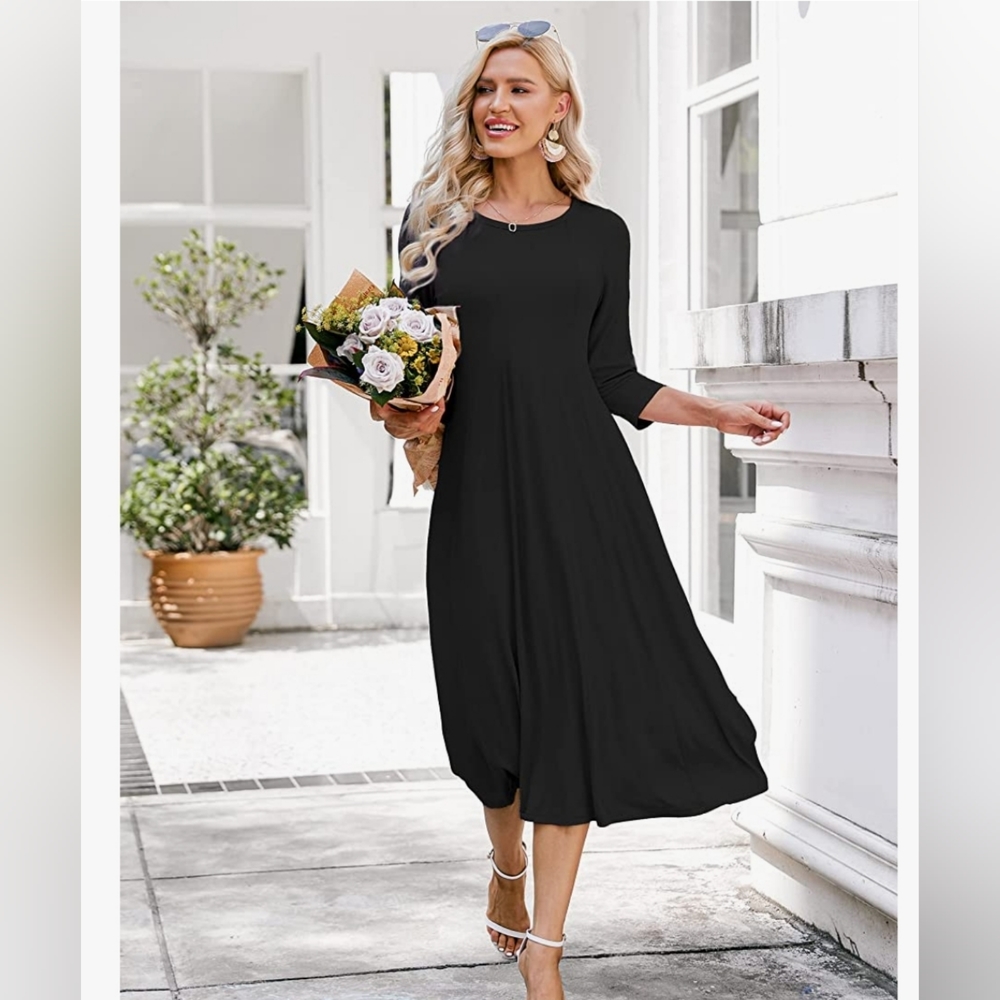 Hotouch Women's 3/4 Sleeve A-line and Flare Midi Long Dress